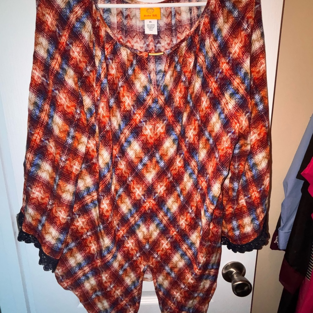 Ruby Rd. Multicolor Plaid Blouse